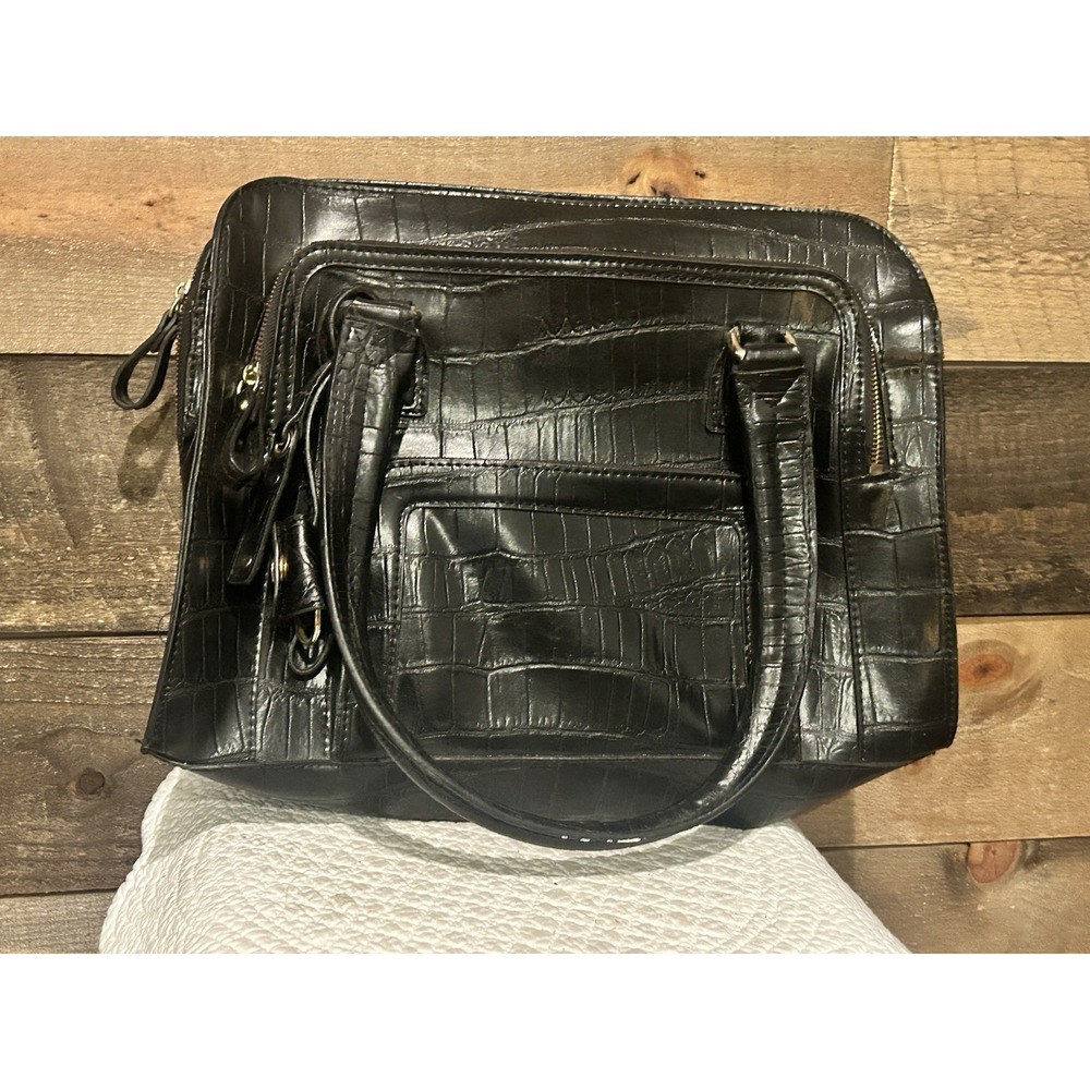 LIZ CLAIBORNE BLACK Faux‎ ALLIGATOR HANDBAG Office Work BAG (15X11) School TOTE